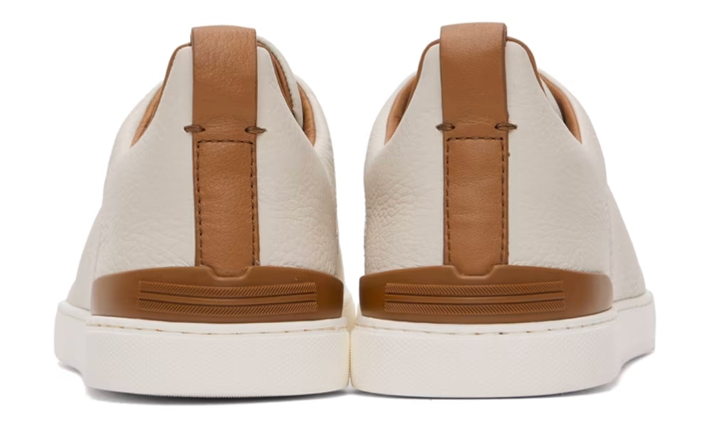 ZEGNA Off-White Deerskin Triple Stitch Sneakers