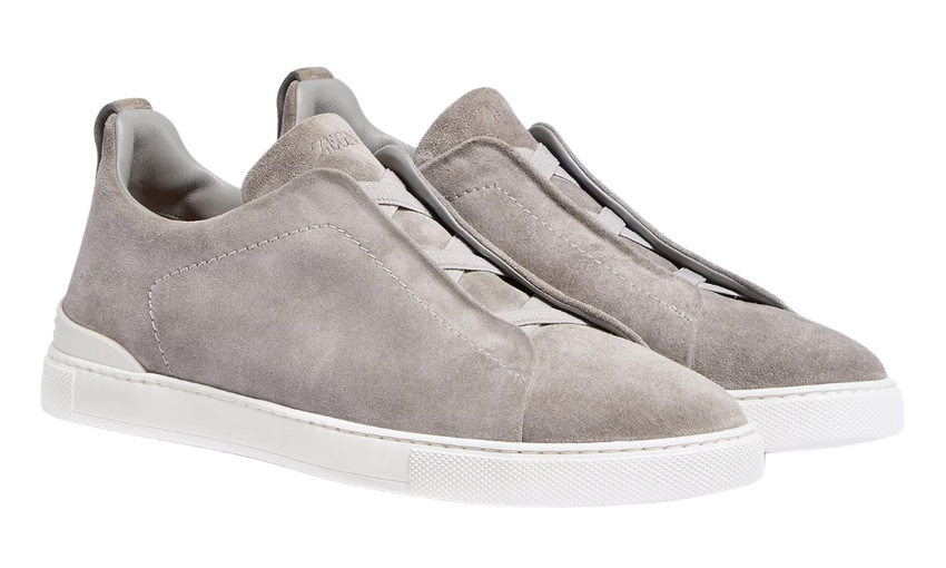 Zegna Grey Mélange Suede Triple Stitch Sneakers