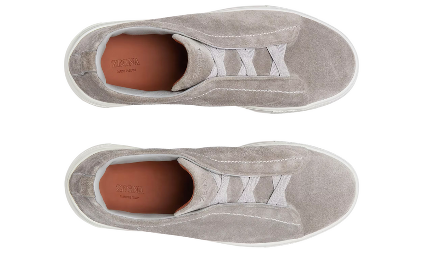 Zegna Grey Mélange Suede Triple Stitch Sneakers
