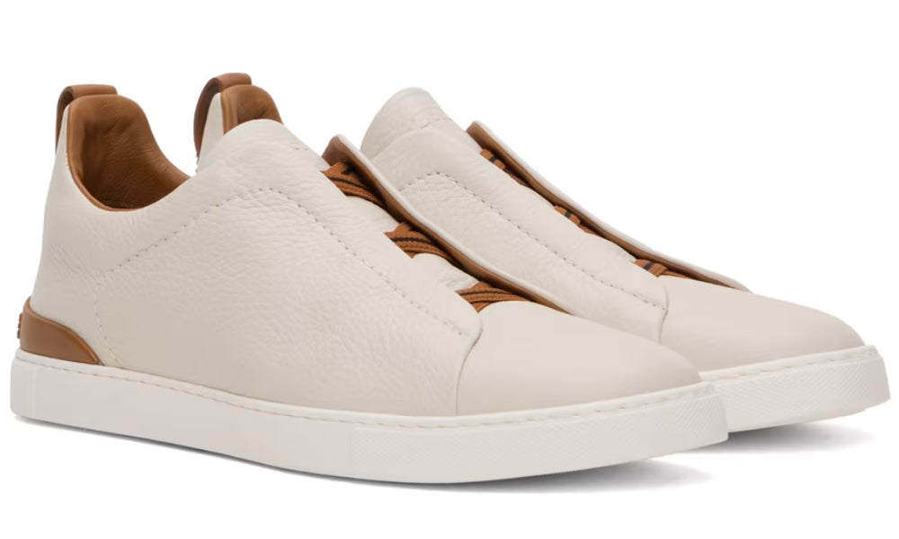 ZEGNA Off-White Deerskin Triple Stitch Sneakers