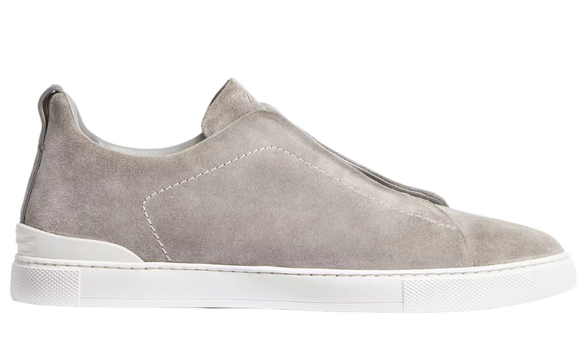 Zegna Grey Mélange Suede Triple Stitch Sneakers