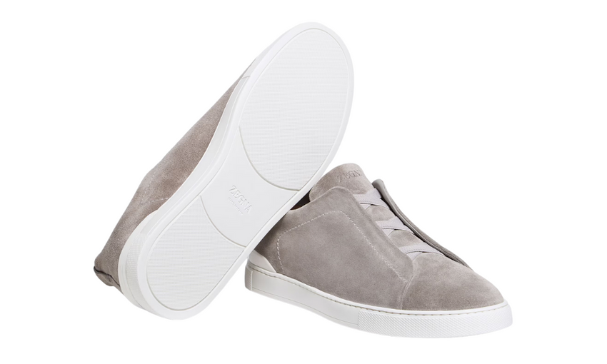 Zegna Grey Mélange Suede Triple Stitch Sneakers