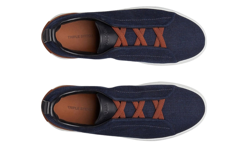 Zegna Cotton Denim Triple Stitch™ Sneakers "Blue"