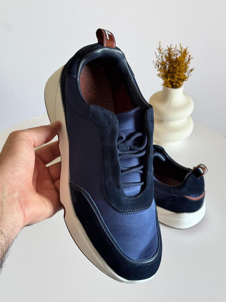 Loro Piana - Modular Walk Leather-Trimmed Canvas and Suede Sneakers - Blue Loro Piana