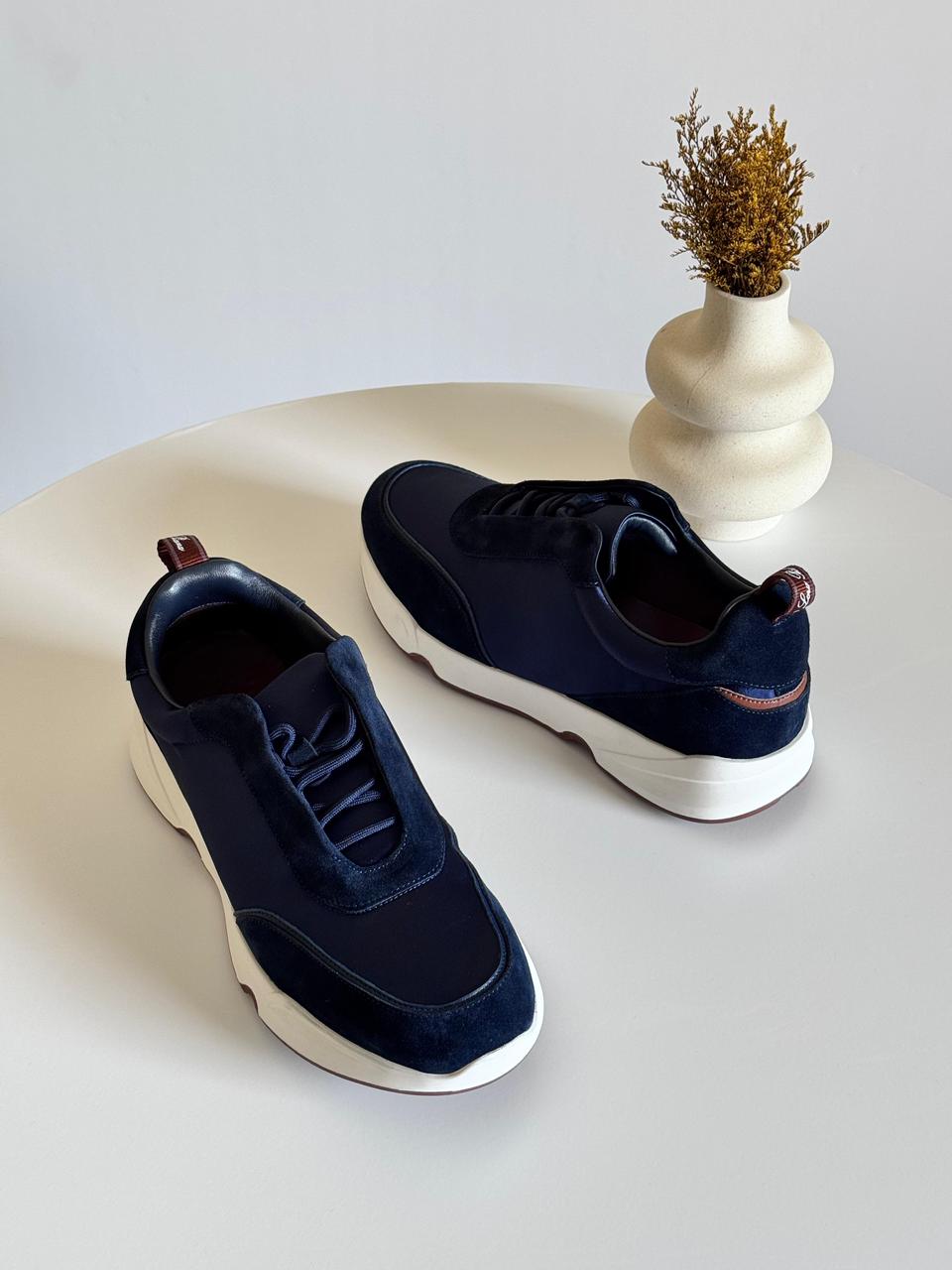 Loro Piana - Modular Walk Leather-Trimmed Canvas and Suede Sneakers - Blue Loro Piana