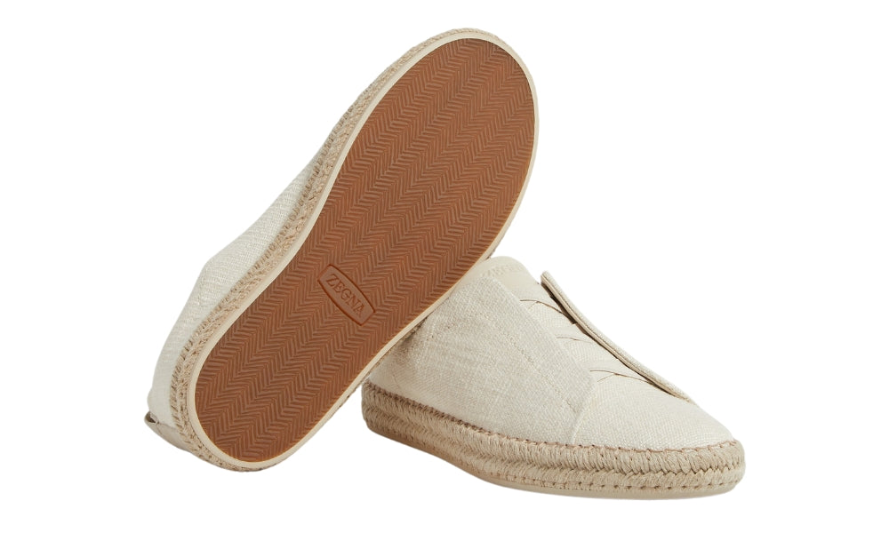 ZEGNA White Off Linen Blend Triple Stitch Espadrilles