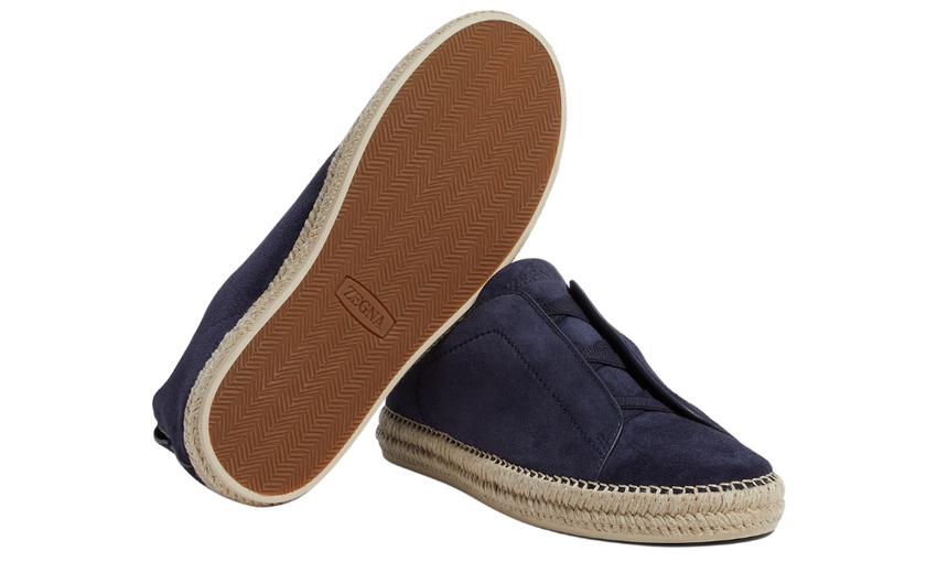 Zegna Suede Triple Stitch Espadrilles "Dark Blue"