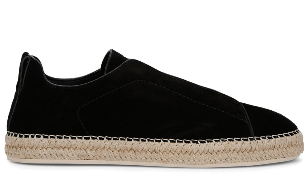 Zegna Suede Triple Stitch Espadrilles "Black"